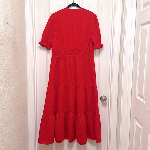NWT Boden Anna Linen Tiered Midi Dress in Poppy Red - Picture 11 of 12